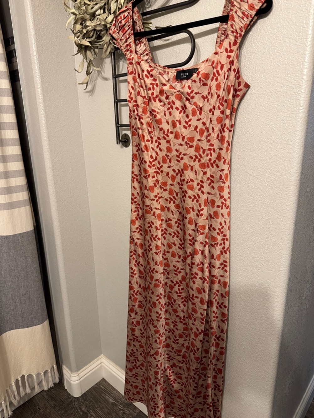 Vici Cream Maxi Dress with Red Leaf Print